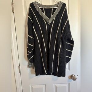 NWOT BOUTIQUE Striped Black and White V-Neck Sweater
